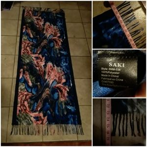 Saki Women's Long 77" × 27" Blue Pink Scarf/Wrap